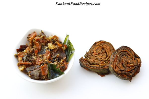 Colocasia Leaves Pinwheels Stir Fry (Pathrode Upakari, Pathrade Usli)